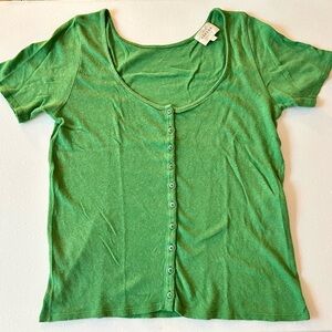 Sézane Green Linen Button-Down Women's Shirt